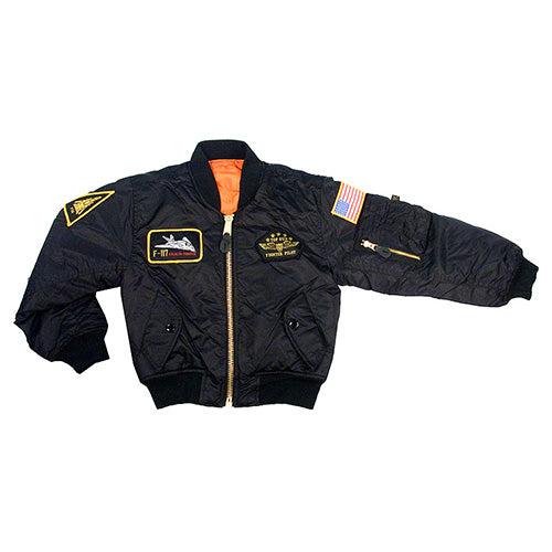 Chaqueta bomber infantil Top Gun MA1 negra con parches decorativos