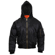 Chaqueta Bomber MA-1 con capucha negra, reversible con segundo lado naranja
