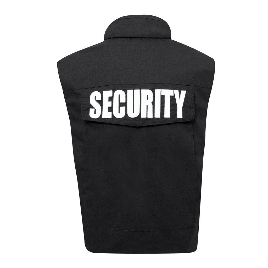 Chaleco negro SECURITY Rothco con multiples bolsillos y bordado SECURITY en espalda y pecho izquierdo