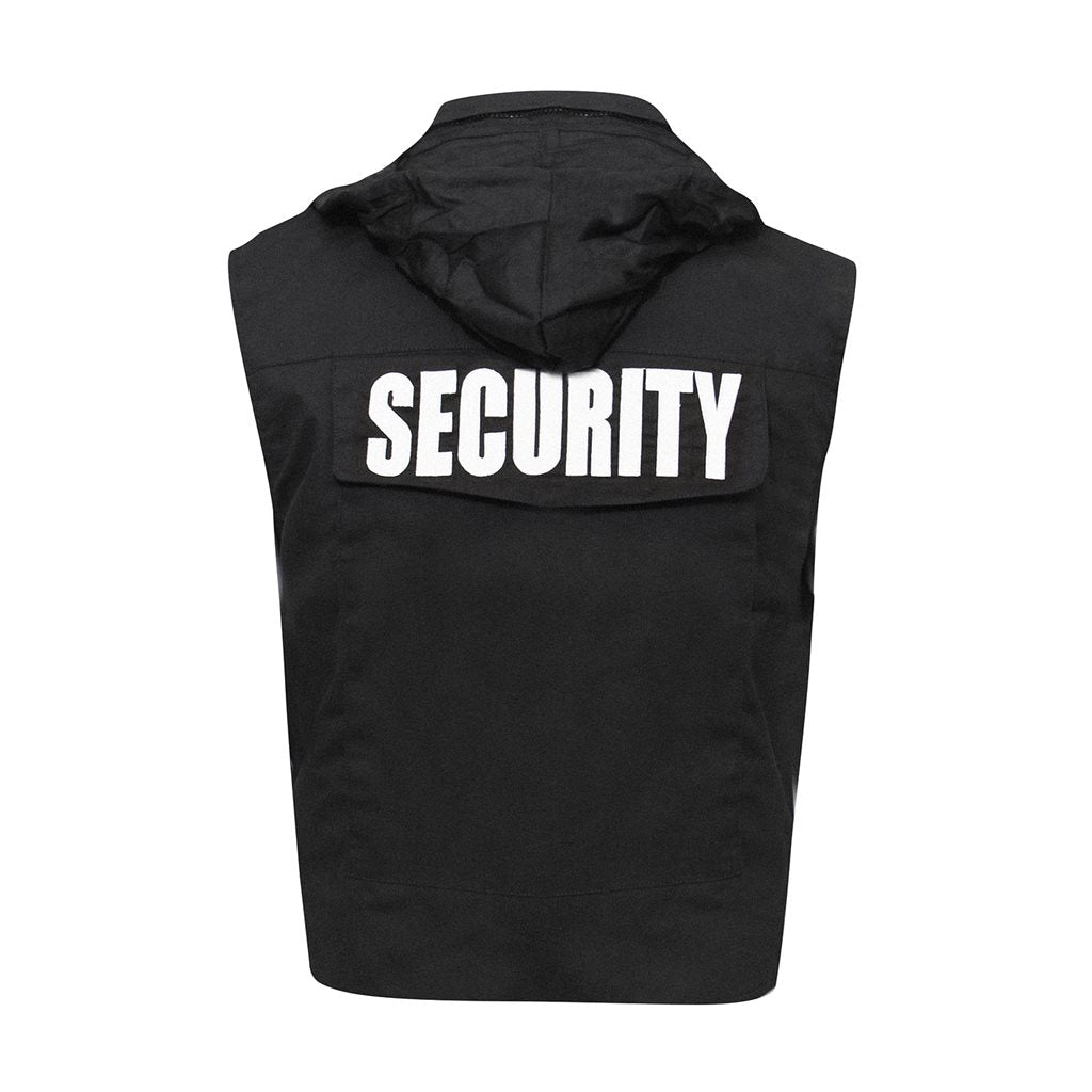 Chaleco negro SECURITY Rothco con multiples bolsillos y bordado SECURITY en espalda y pecho izquierdo