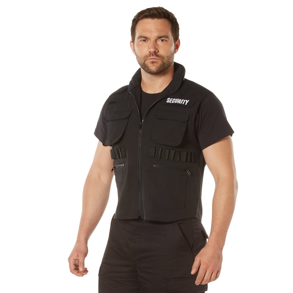 Chaleco negro SECURITY Rothco con multiples bolsillos y bordado SECURITY en espalda y pecho izquierdo