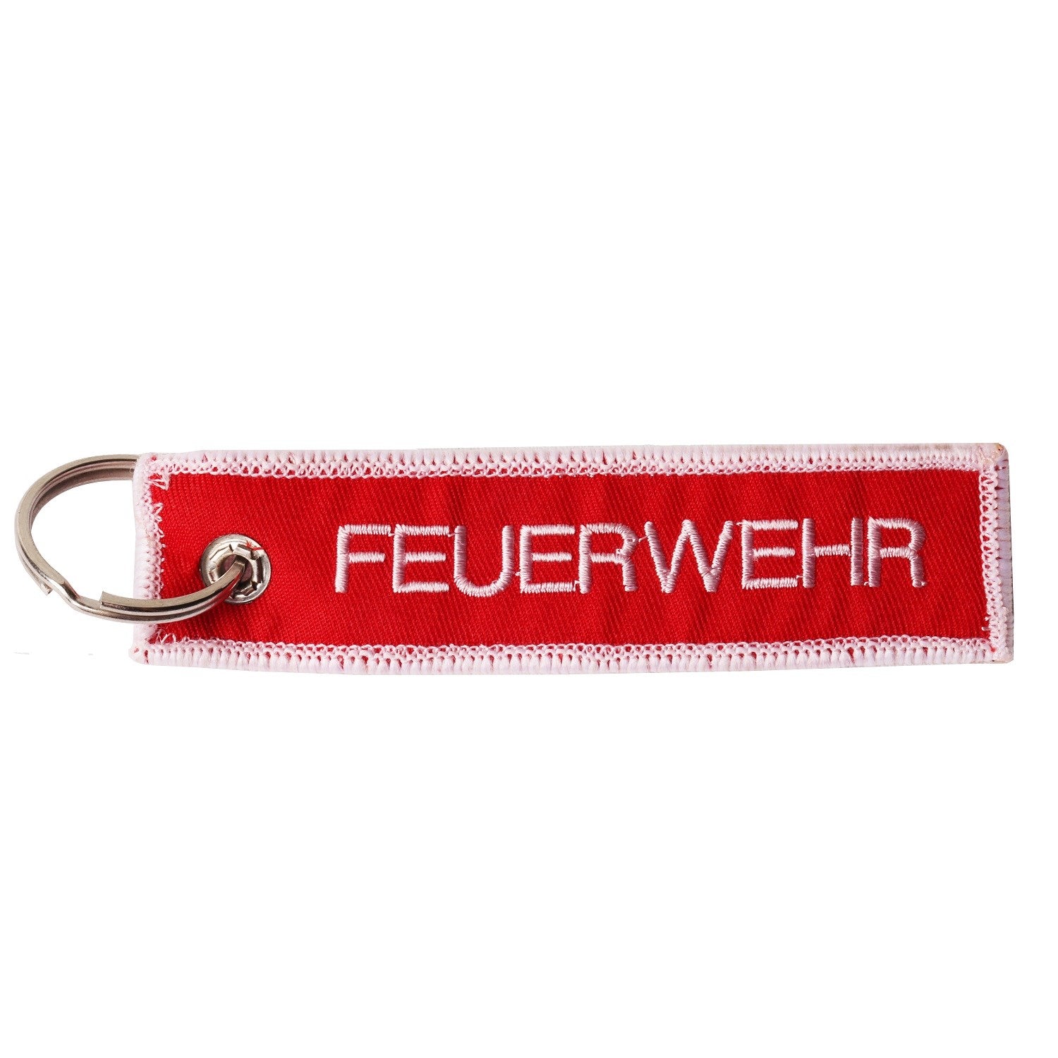 Llavero 'FEUERWEHR' blanco con anilla 110 x 28 mm