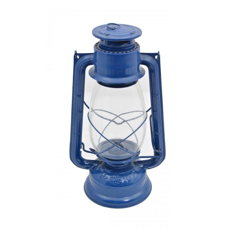 Lampa petrolejová METALOGLOBUS Nr.107, lámpara de petróleo antigua con superficie azul y vidrio resistente