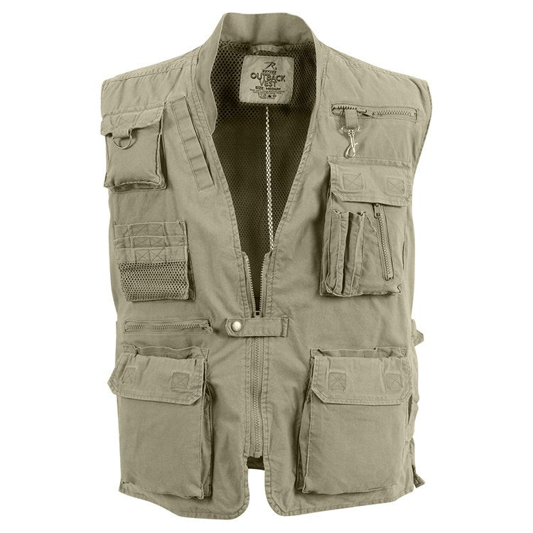 Chaleco Rothco DELUXE SAFARI KHAKI de algodón con 19 bolsillos para pesca y actividades al aire libre