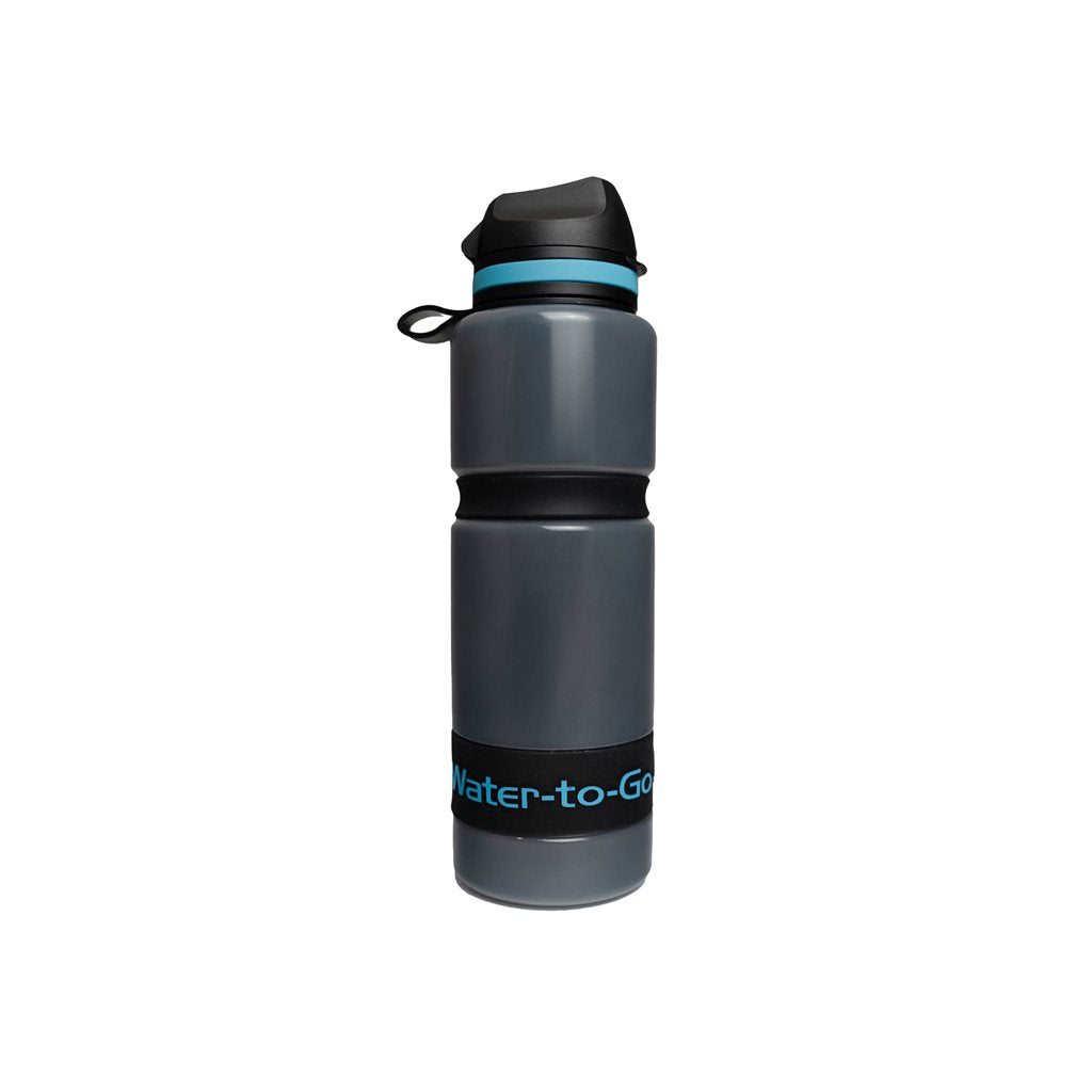 Botella filtrante ECO ACTIVE 75cl de material reciclado con filtro integrado, vista del producto.