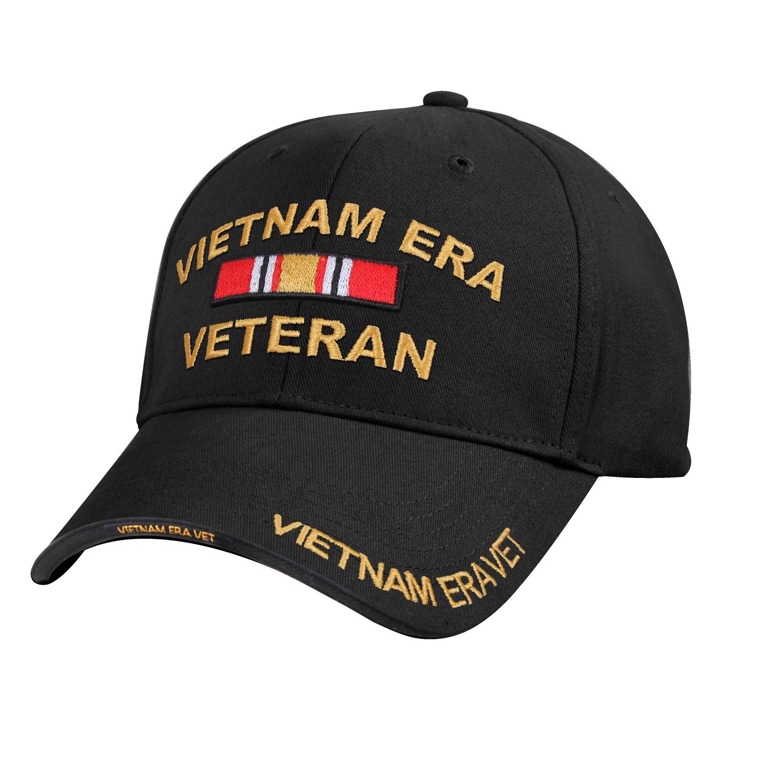 Gorra VIETNAM VETERAN negra, 100% algodón peinado, visera en capas y bordados