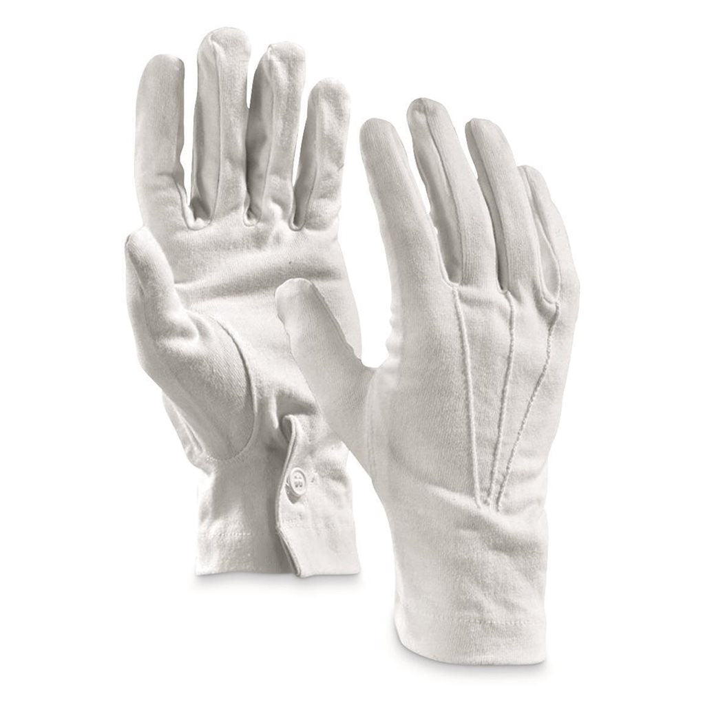 Par de guantes ceremoniales italianos de algodón blancos, nuevos