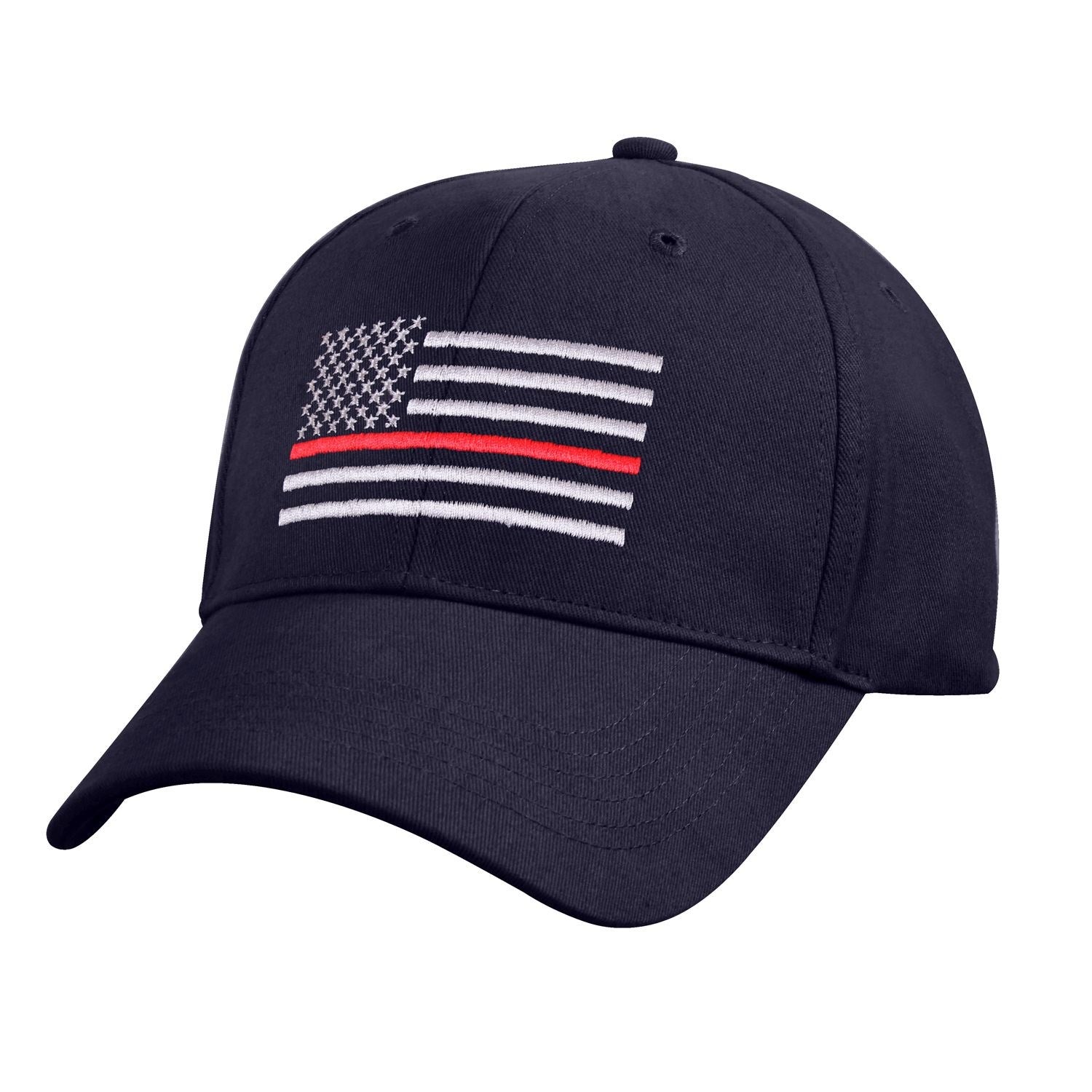 Gorra con bandera de EE. UU. y línea roja, visera tipo sándwich, 100% algodón, ajuste con velcro