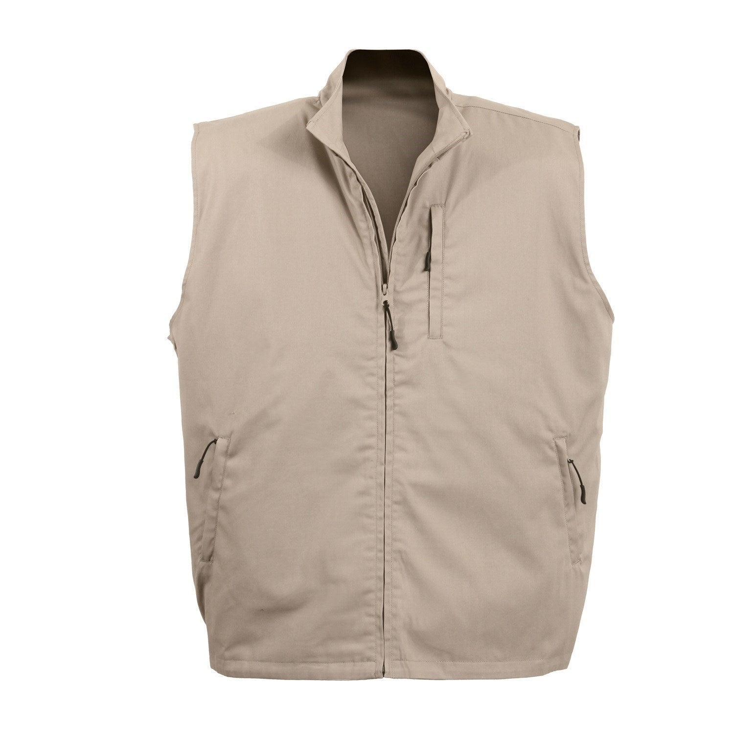 Chaleco khaki Vesta TRAVEL con múltiples bolsillos ocultos y cremallera