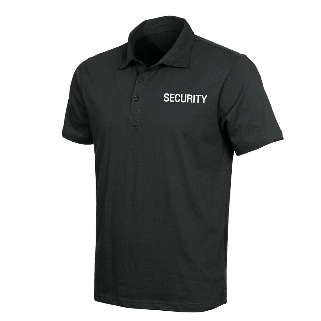 Polo negro SECURITY de algodón, manga corta, cierre de 3 botones