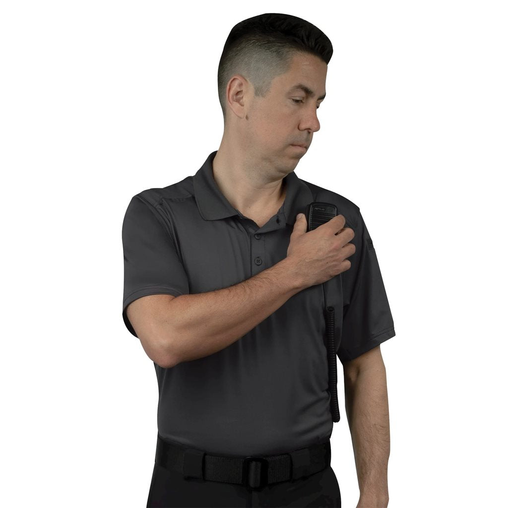 Polo TACTICAL PERFORMANCE manga corta gris carbón, tejido 92% poliéster y 8% spandex