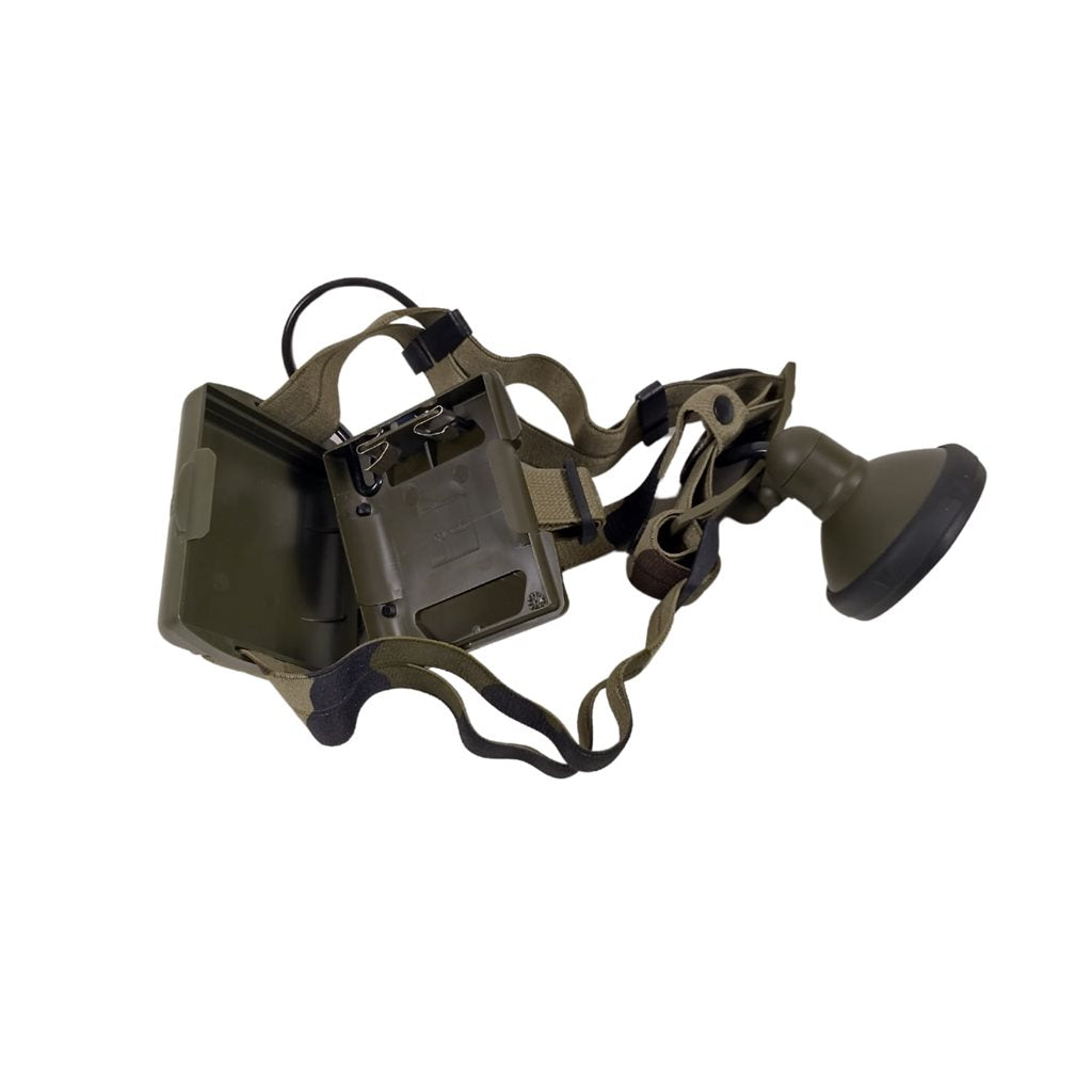Linterna frontal original del ejército francés LAGO CCE, uso como frontal o fijada al casco