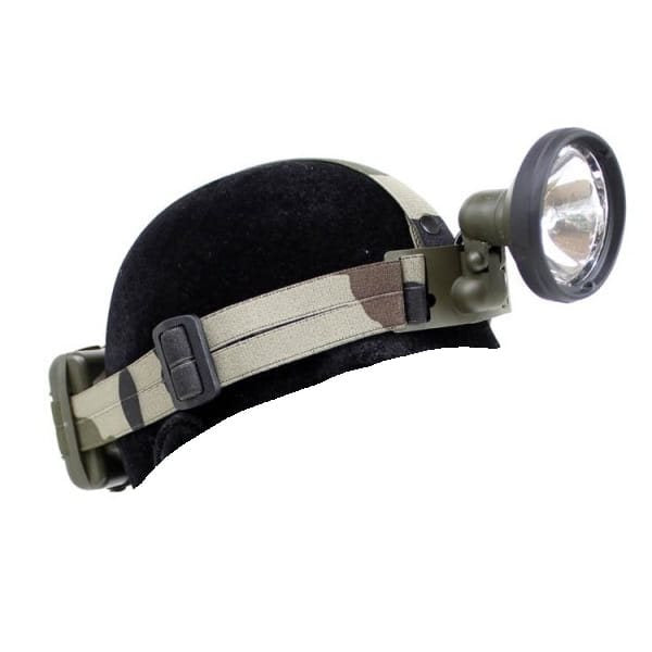 Linterna frontal original del ejército francés LAGO CCE, uso como frontal o fijada al casco