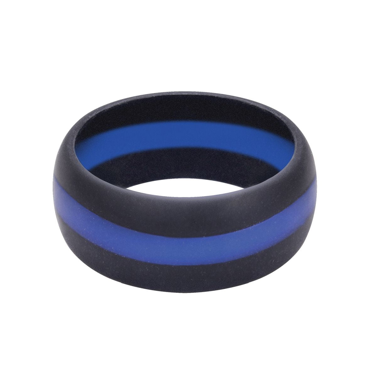 Anillo de silicona negro con línea azul en el centro