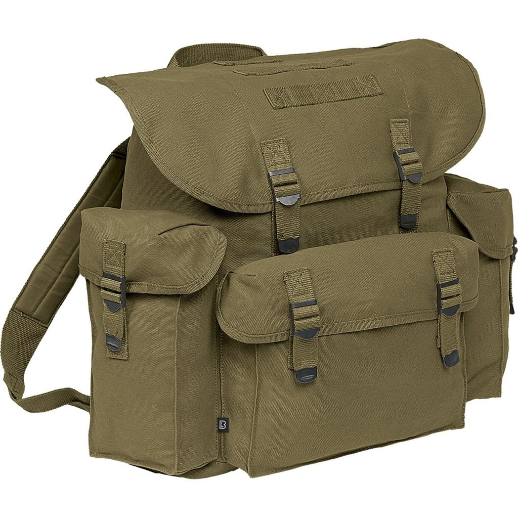 Mochila BW verde ligera de algodón con tres bolsillos exteriores y tirantes acolchados