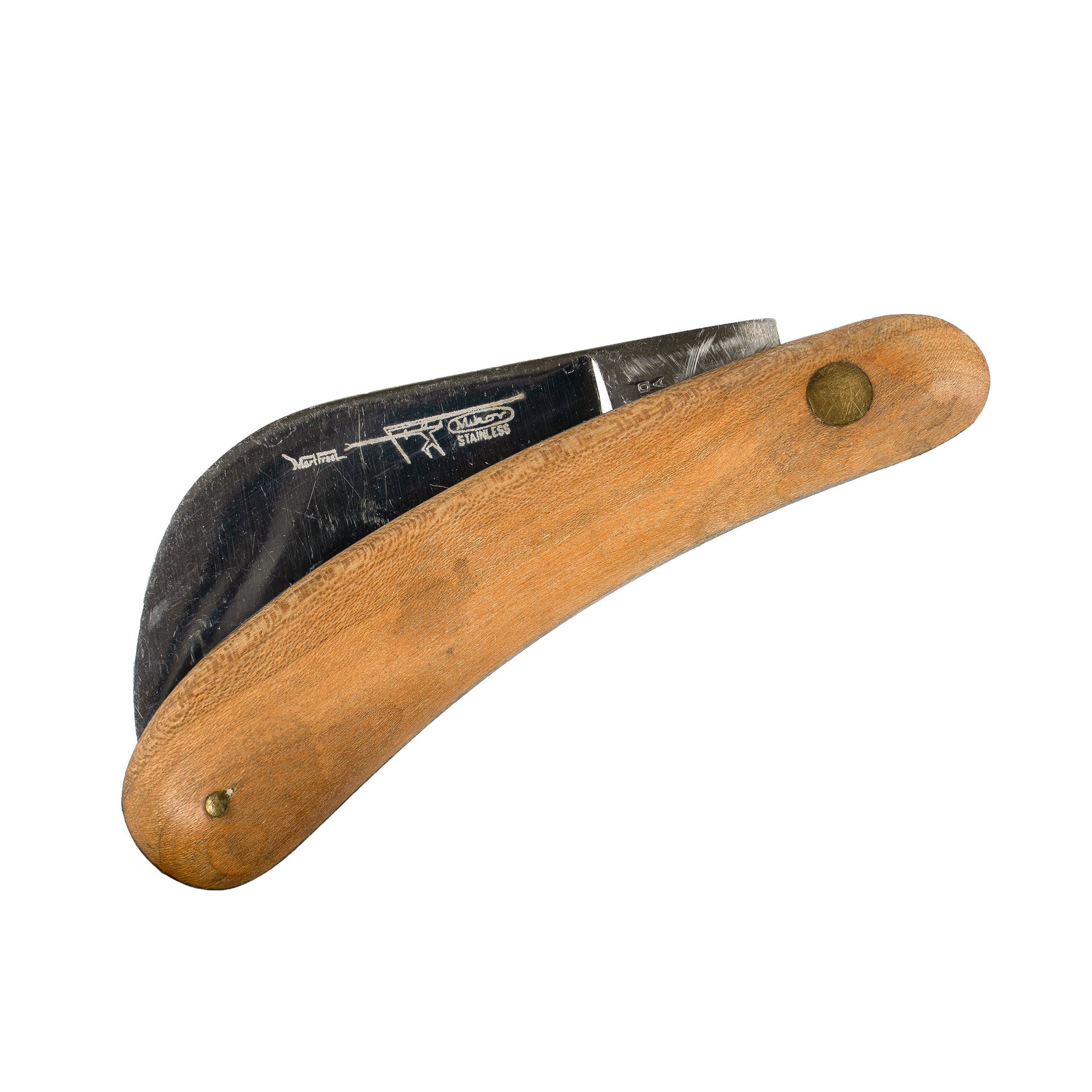 Navaja de jardin plegable con mango de madera y hoja de acero inoxidable 420, 70 mm