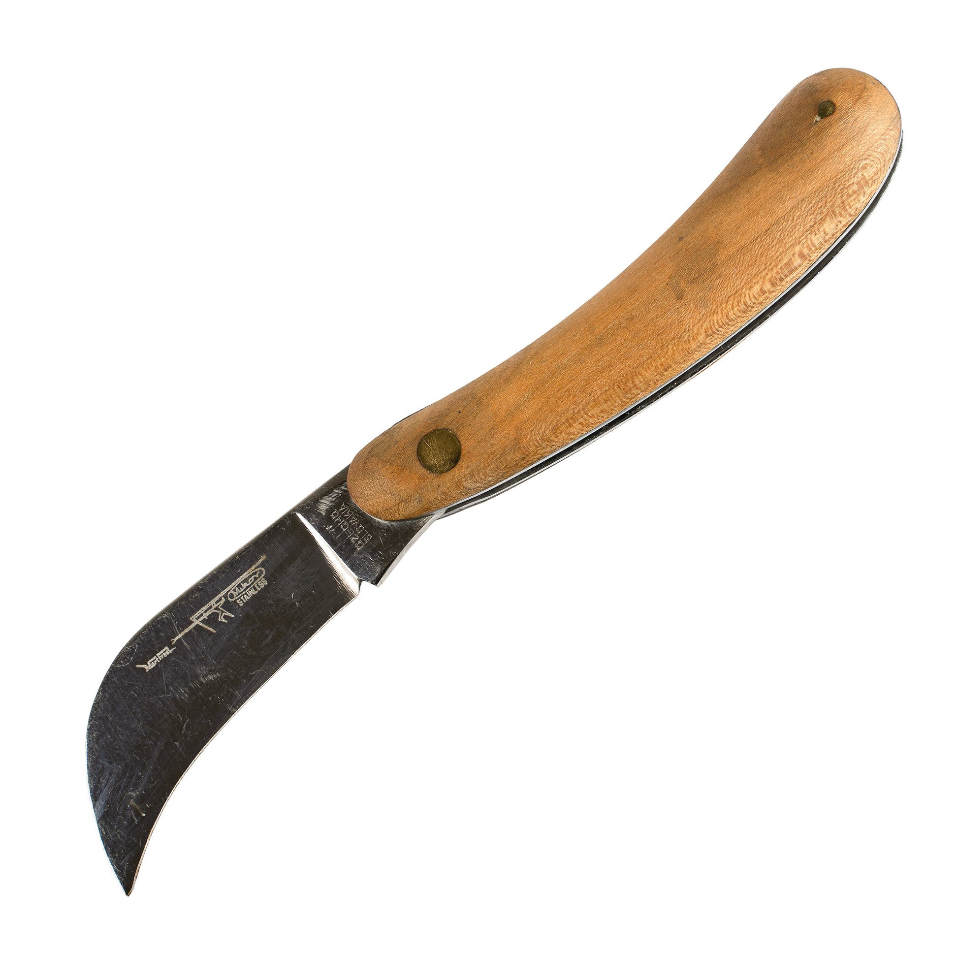 Navaja de jardin plegable con mango de madera y hoja de acero inoxidable 420, 70 mm