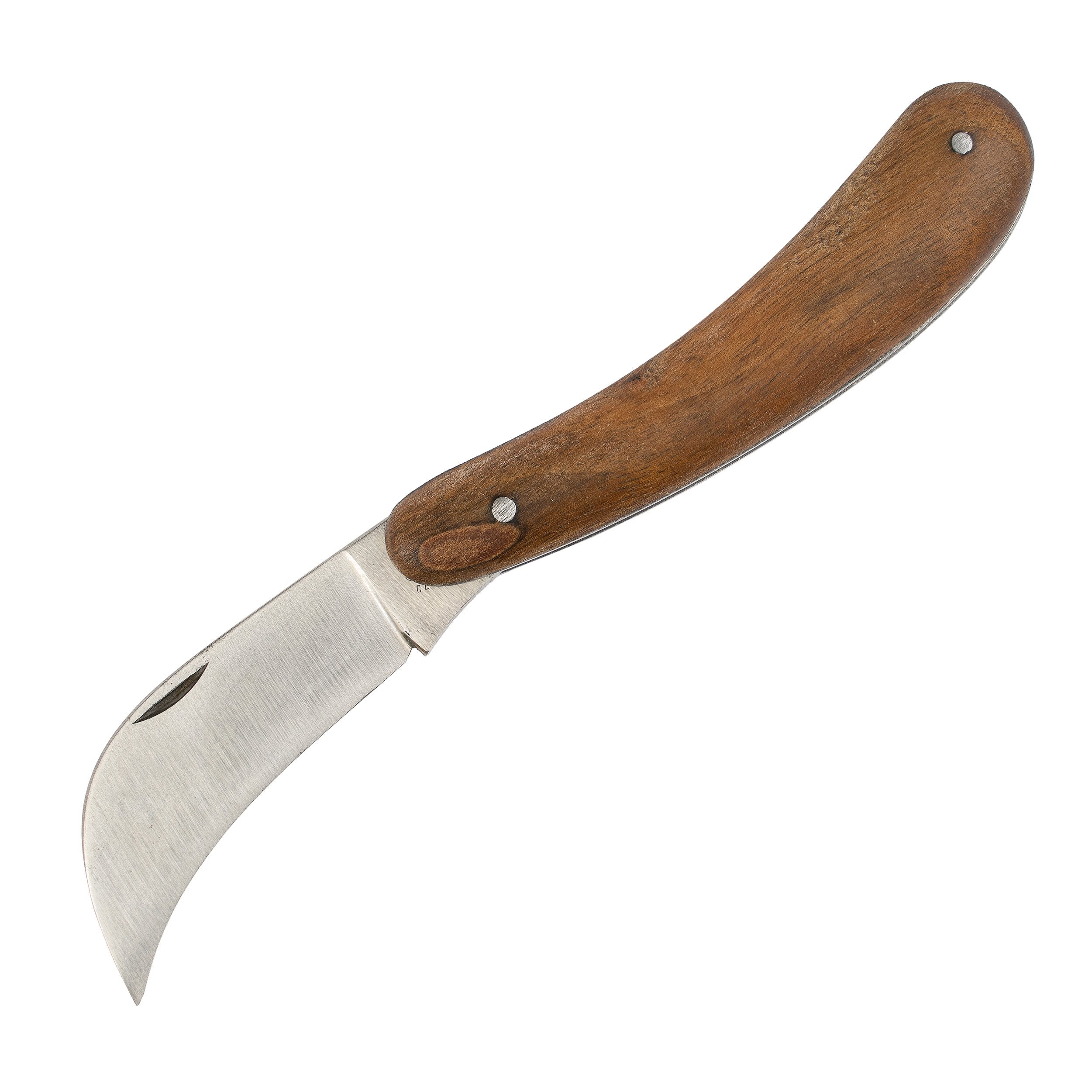 Navaja de jardin plegable con mango de madera y hoja de acero inoxidable 420, 70 mm