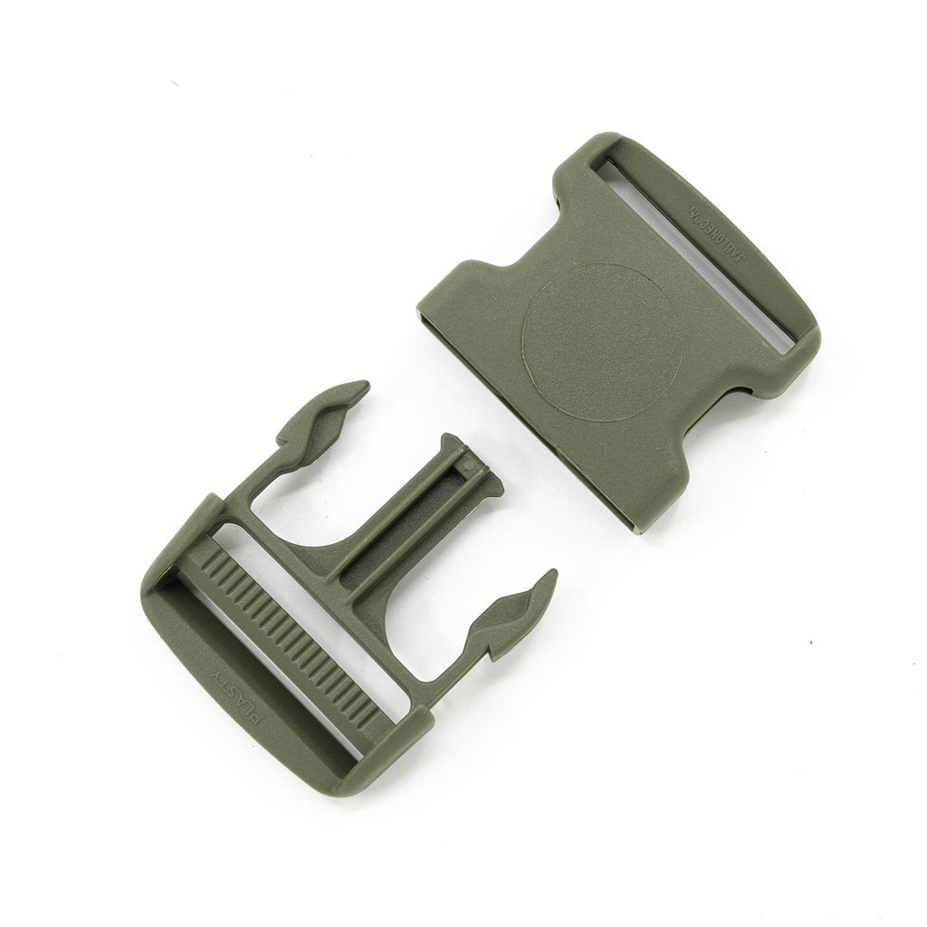 Hebilla de plástico verde para correa de 50 mm, forma de tridente