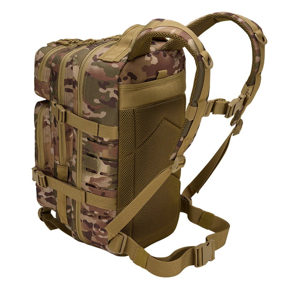 Mochila tactica US Cooper Lasercut verde en poliester 600D con corte laser y varios compartimentos