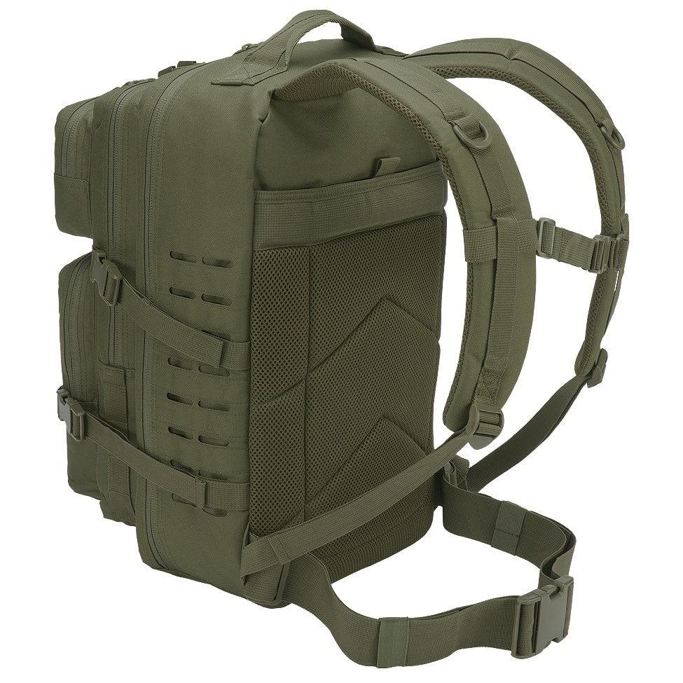 Mochila táctica US COOPER LASERCUT verde con paneles recortados con láser y múltiples bolsillos