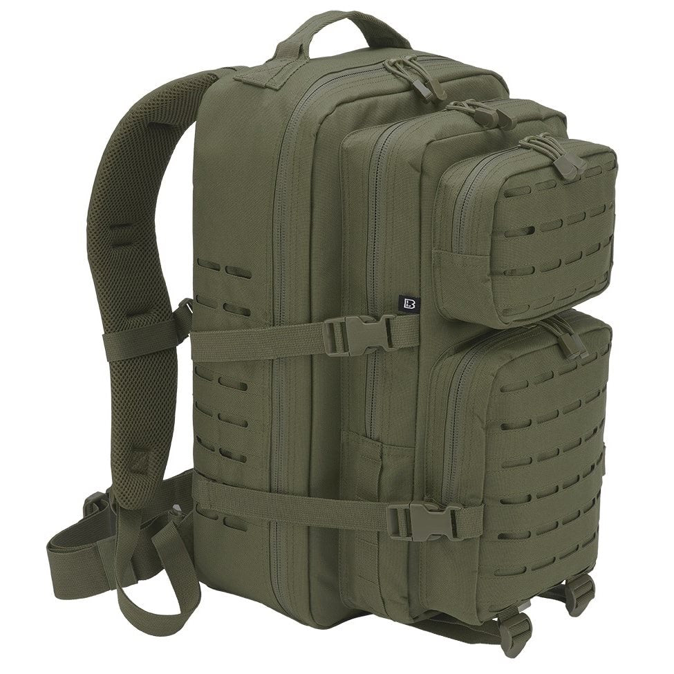 Mochila táctica US COOPER LASERCUT verde con paneles recortados con láser y múltiples bolsillos