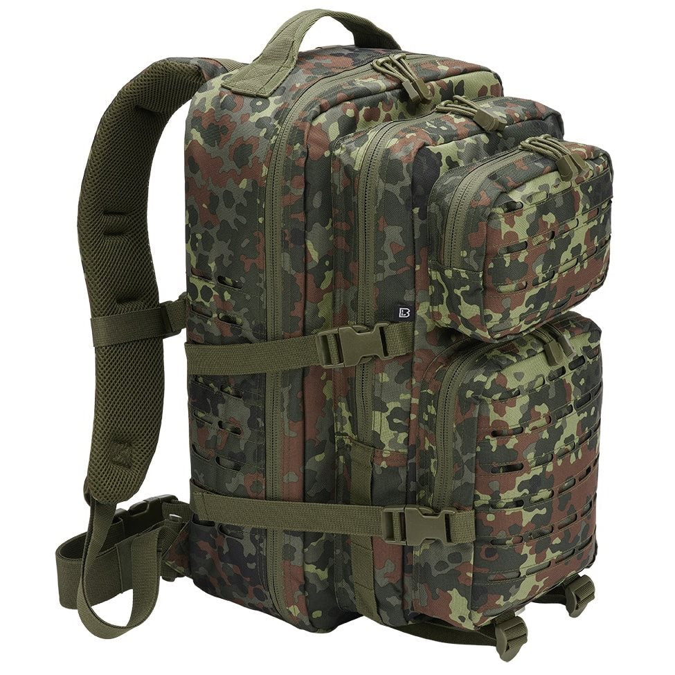 Mochila táctica US COOPER LASERCUT verde con paneles recortados con láser y múltiples bolsillos