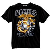 Camiseta negra USMC MARINES con logotipo Globe & Anchor en el pecho