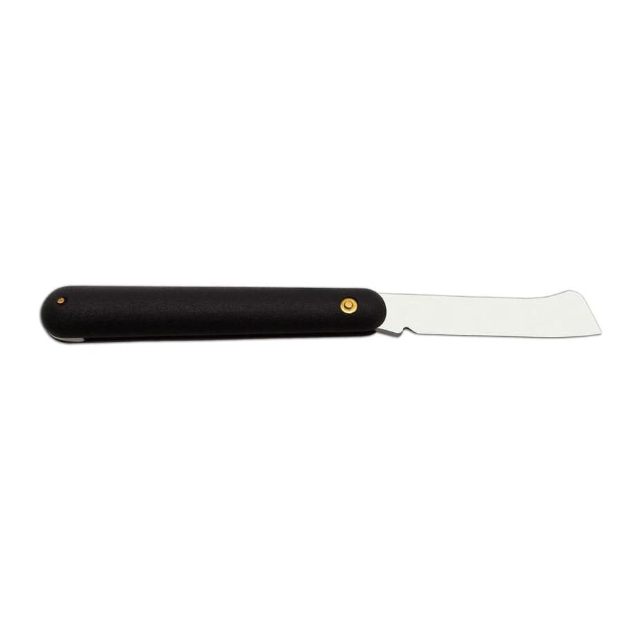 Cuchillo plegable para injertos, hoja 60 mm, acero inoxidable 420, mango plástico negro y funda PVC