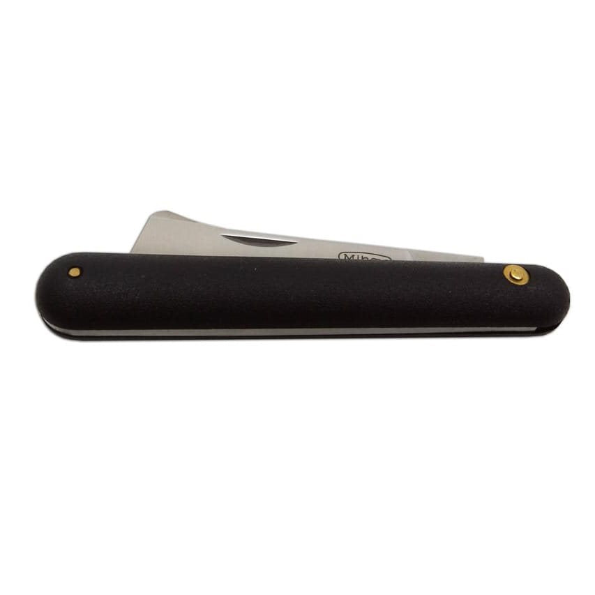 Cuchillo plegable para injertos, hoja 60 mm, acero inoxidable 420, mango plástico negro y funda PVC