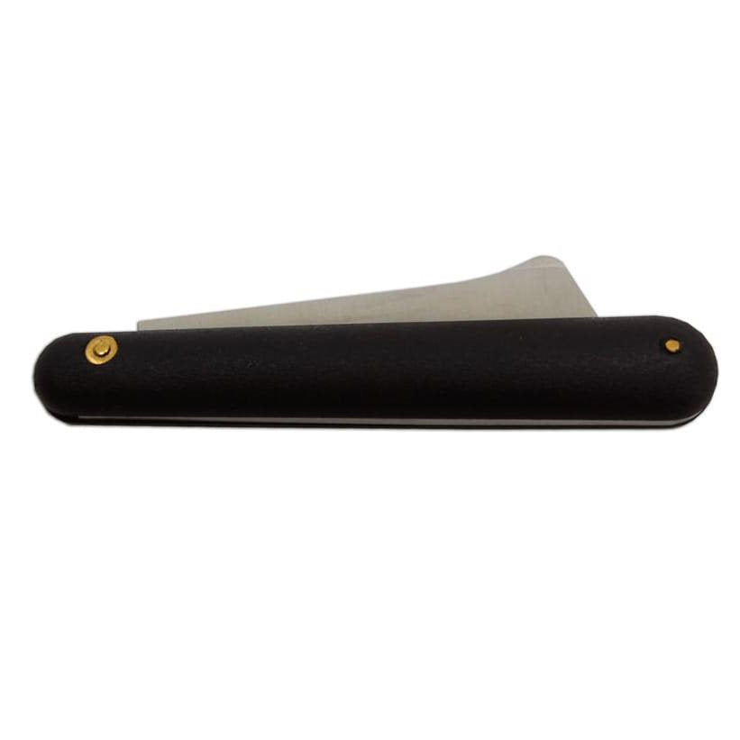 Cuchillo plegable para injertos, hoja 60 mm, acero inoxidable 420, mango plástico negro y funda PVC
