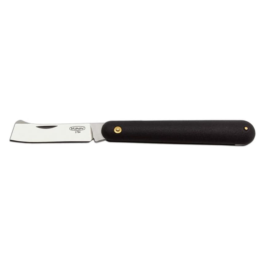 Cuchillo plegable para injertos, hoja 60 mm, acero inoxidable 420, mango plástico negro y funda PVC