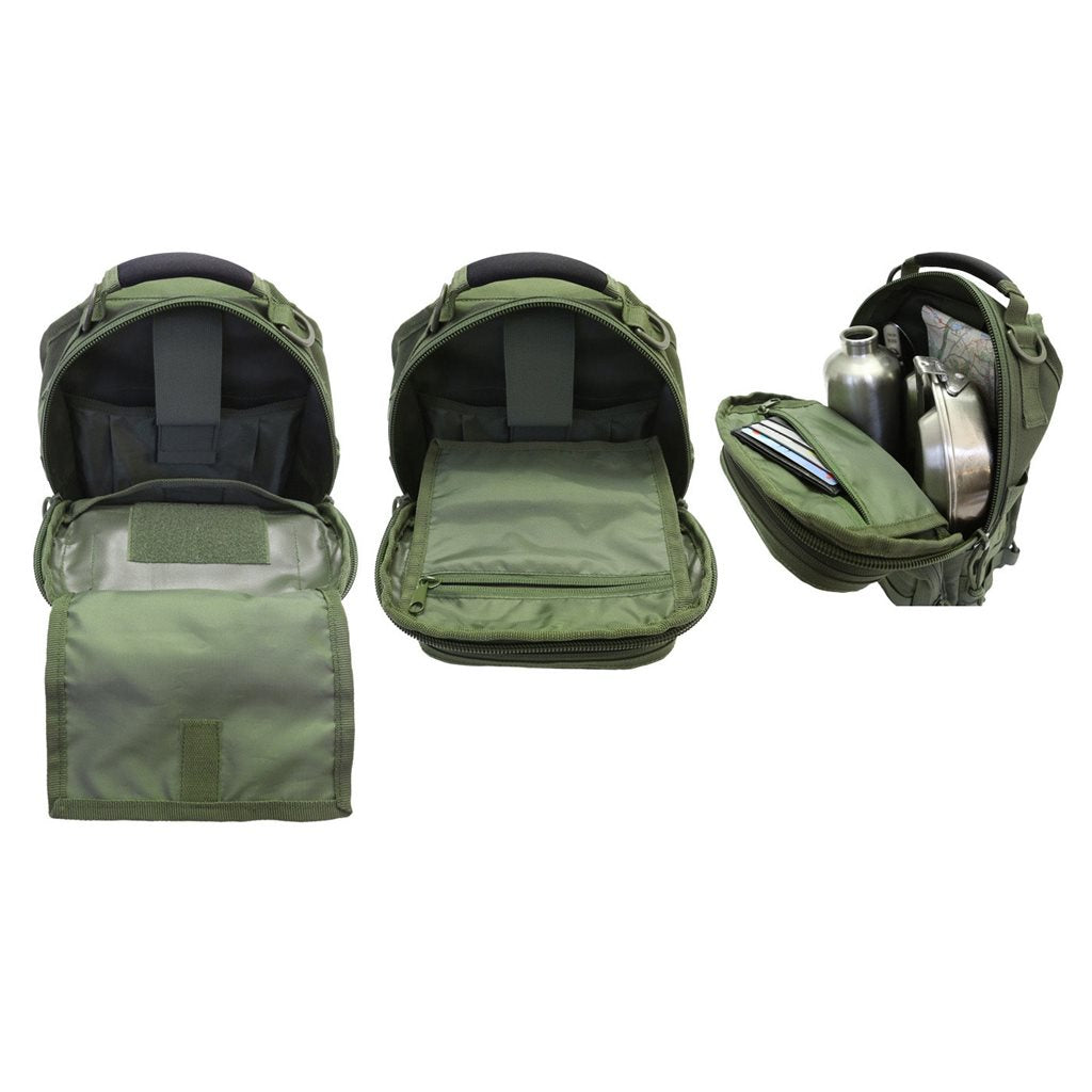 Bolsa bandolera US Cooper Sling negra 8 l en poliester 600D con sistema MOLLE/PALS y funda para tablet