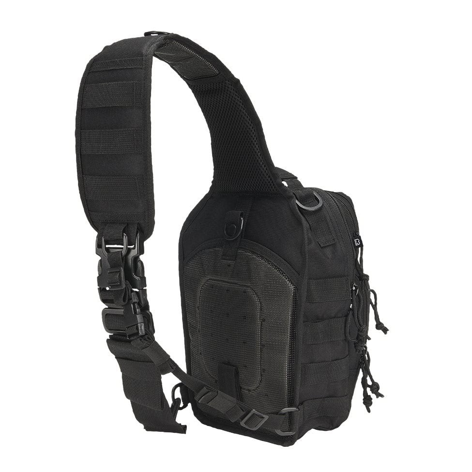Bolsa bandolera US Cooper Sling negra 8 l en poliester 600D con sistema MOLLE/PALS y funda para tablet
