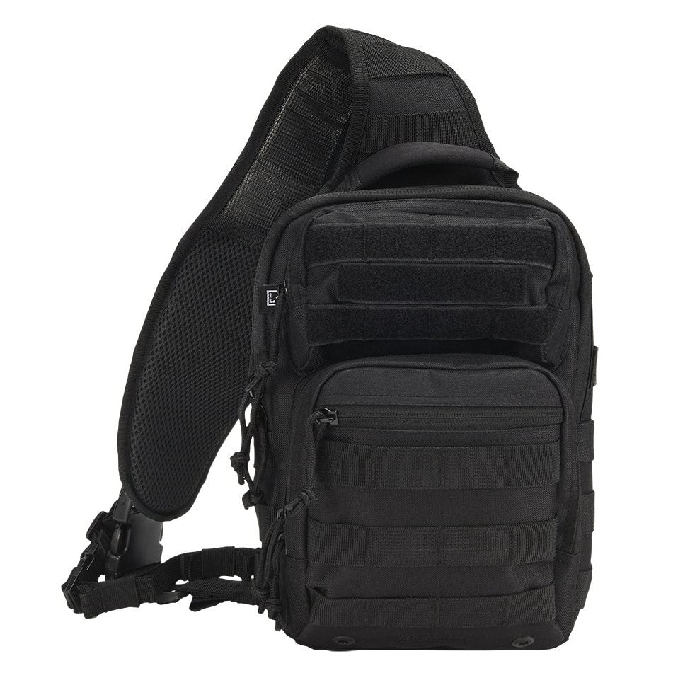 Bolsa bandolera US Cooper Sling negra 8 l en poliester 600D con sistema MOLLE/PALS y funda para tablet