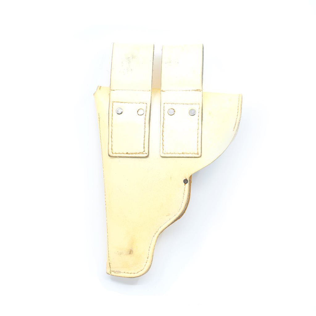 Funda de pistola de cuero blanca con solapa, usada, referencia 8045696