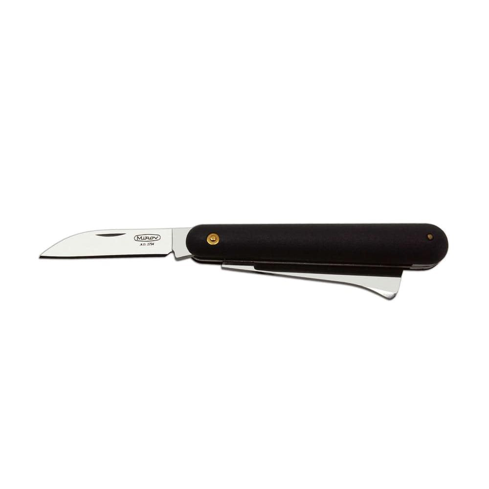 Cuchillo para injertar y acodar, hoja inox 420, mango plástico negro y funda PVC