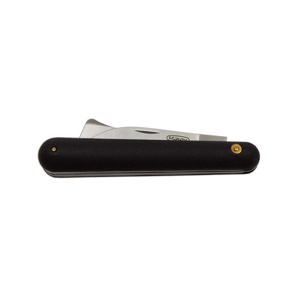 Cuchillo para injertar y acodar, hoja inox 420, mango plástico negro y funda PVC