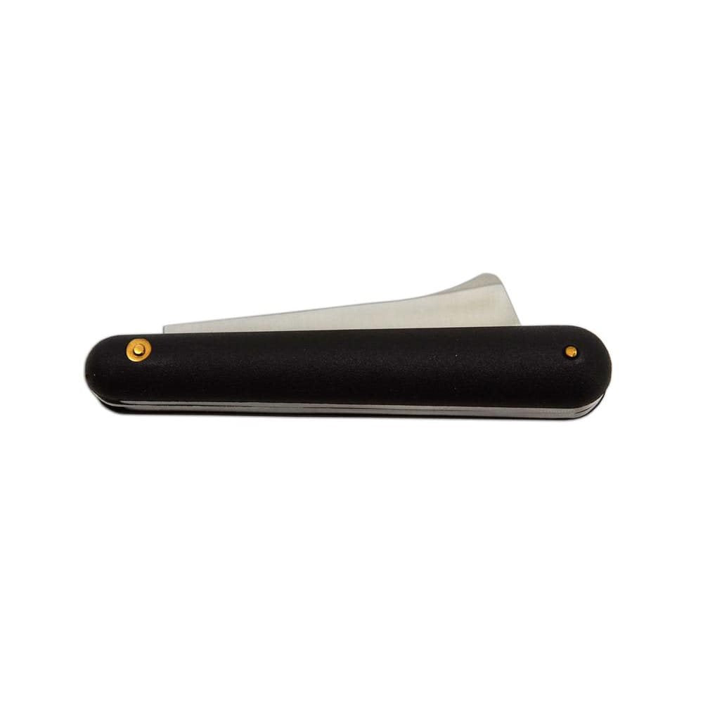 Cuchillo para injertar y acodar, hoja inox 420, mango plástico negro y funda PVC