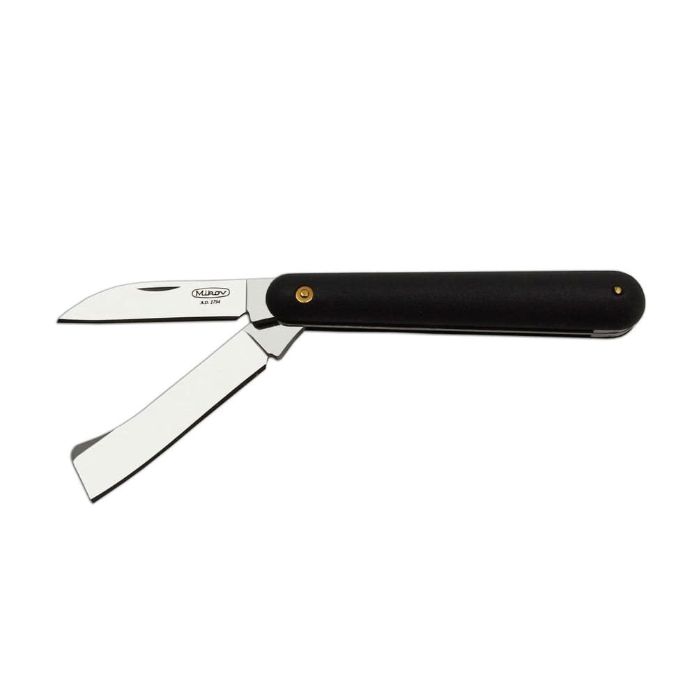 Cuchillo para injertar y acodar, hoja inox 420, mango plástico negro y funda PVC