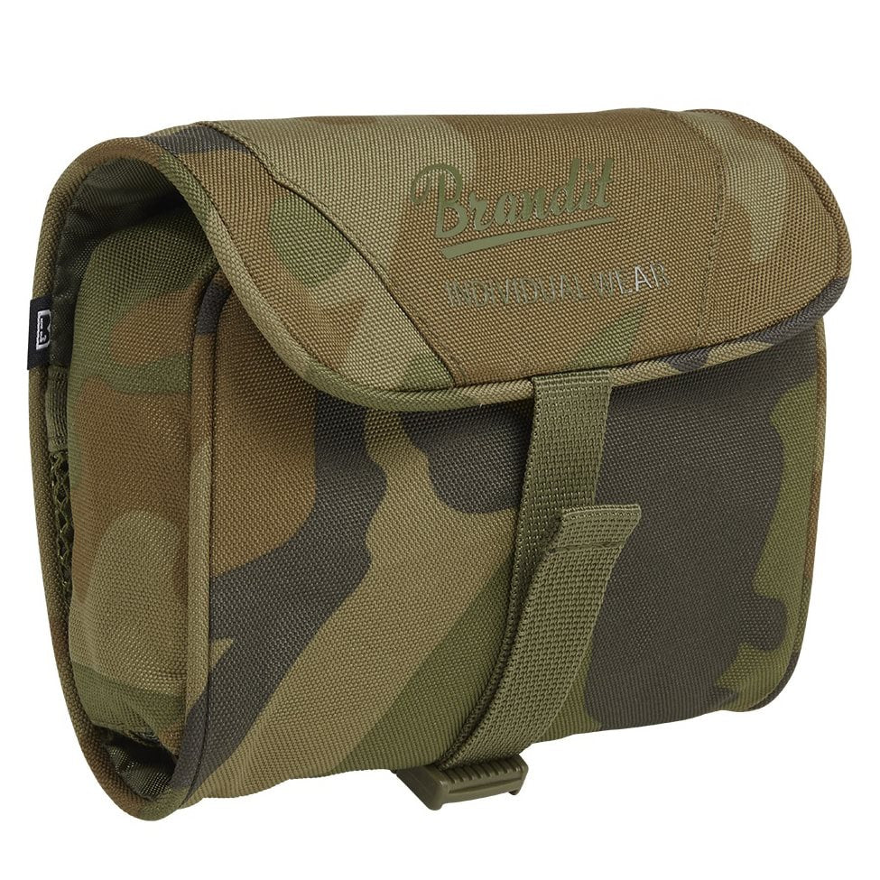 Bolsa MEDIUM para artículos de tocador verde, enrollable con correa ajustable y hebilla de plástico