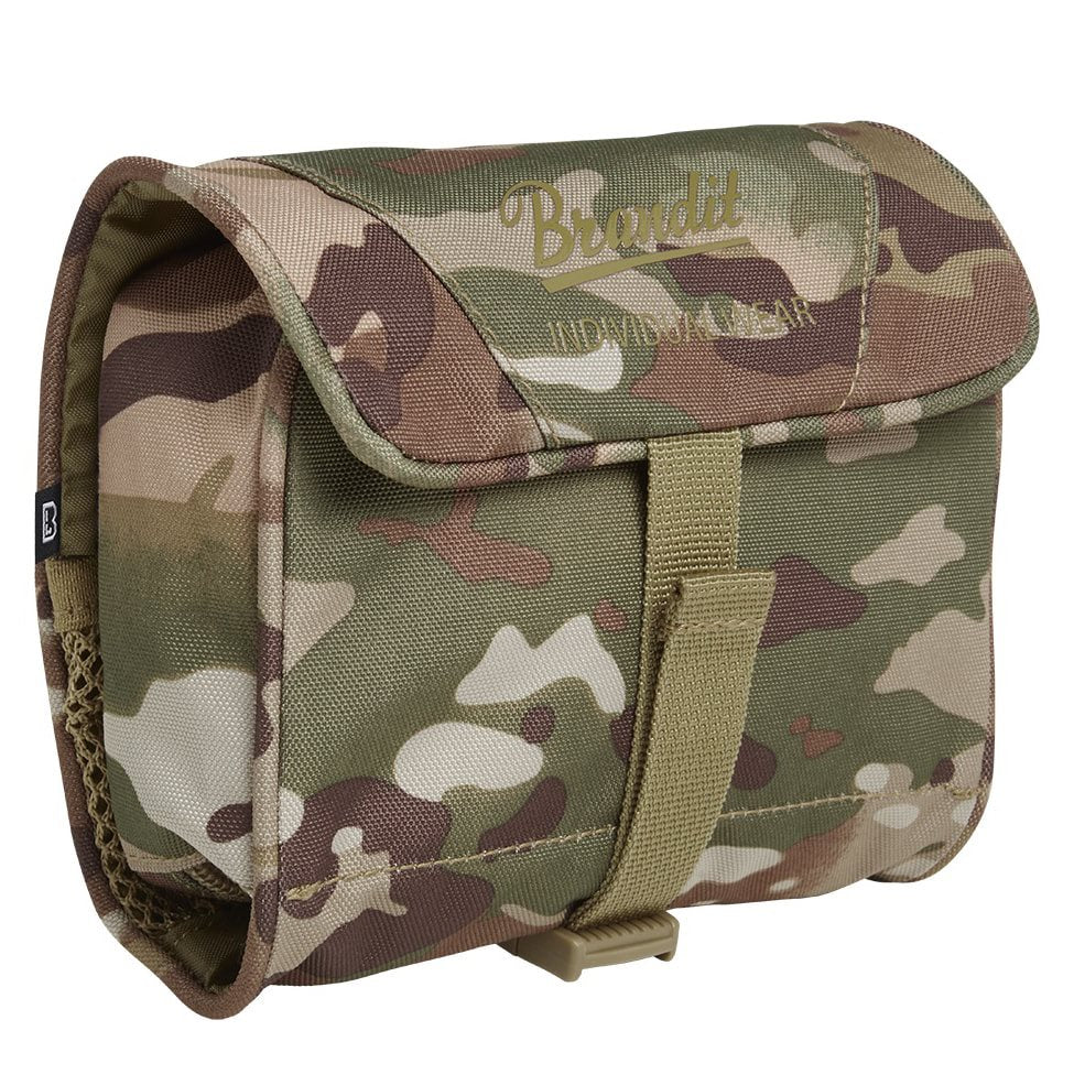 Bolsa MEDIUM para artículos de tocador verde, enrollable con correa ajustable y hebilla de plástico