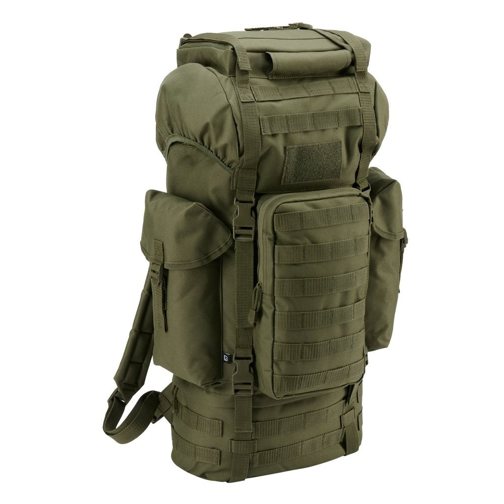 Mochila táctica BRANDIT MOLLE verde 66 L con 4 bolsillos externos y compartimento dividido