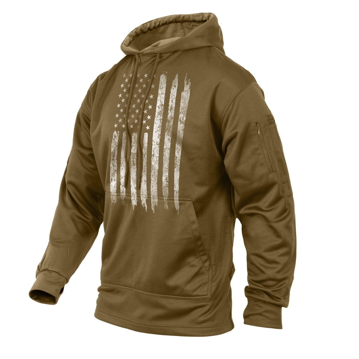 Sudadera CONCEALED CARRY con capucha, bolsillo para arma oculta y parche bandera USA, color coyote