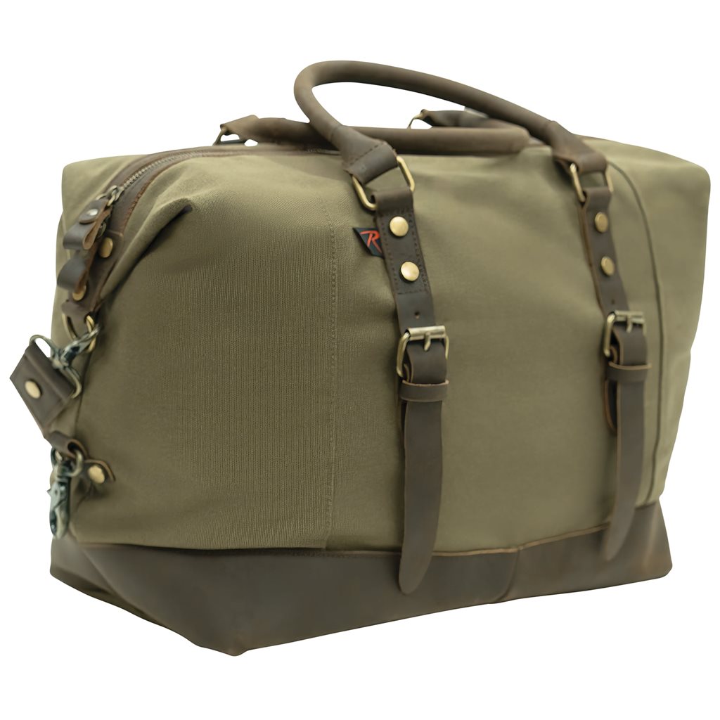 Bolsa de viaje CARRY-ON de lona verde, diseñada para caber bajo el asiento del avión, resistente y repelente al agua