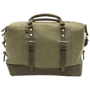 Bolsa de viaje CARRY-ON de lona verde, diseñada para caber bajo el asiento del avión, resistente y repelente al agua