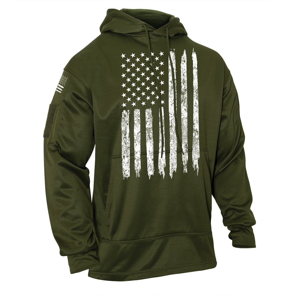Sudadera con capucha CONCEALED CARRY verde con bandera US y bolsillo para porte oculto