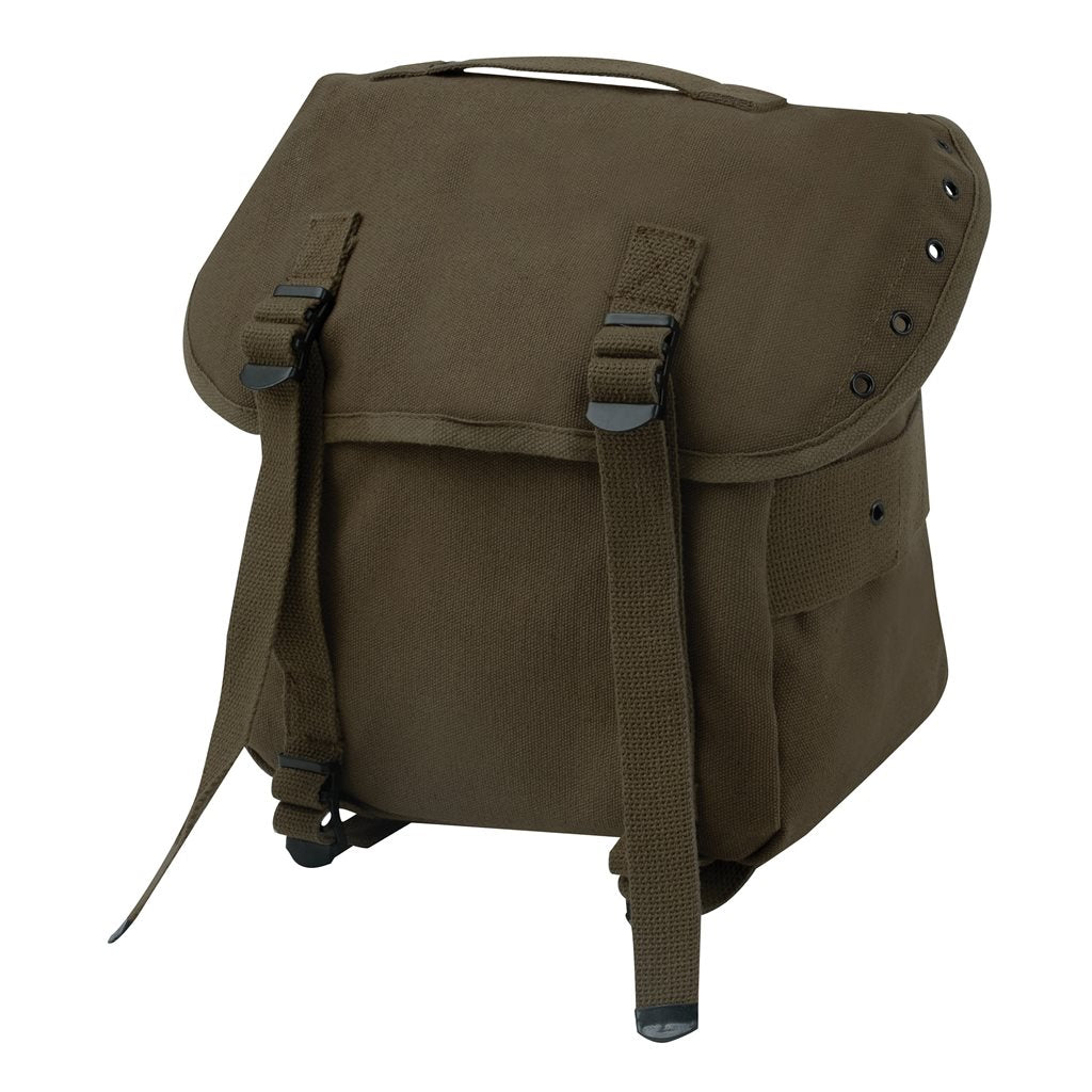 Bolsa pequeña de lona verde estilo militar con correas ajustables y cierre de hebillas, 23 x 21,5 x 15 cm