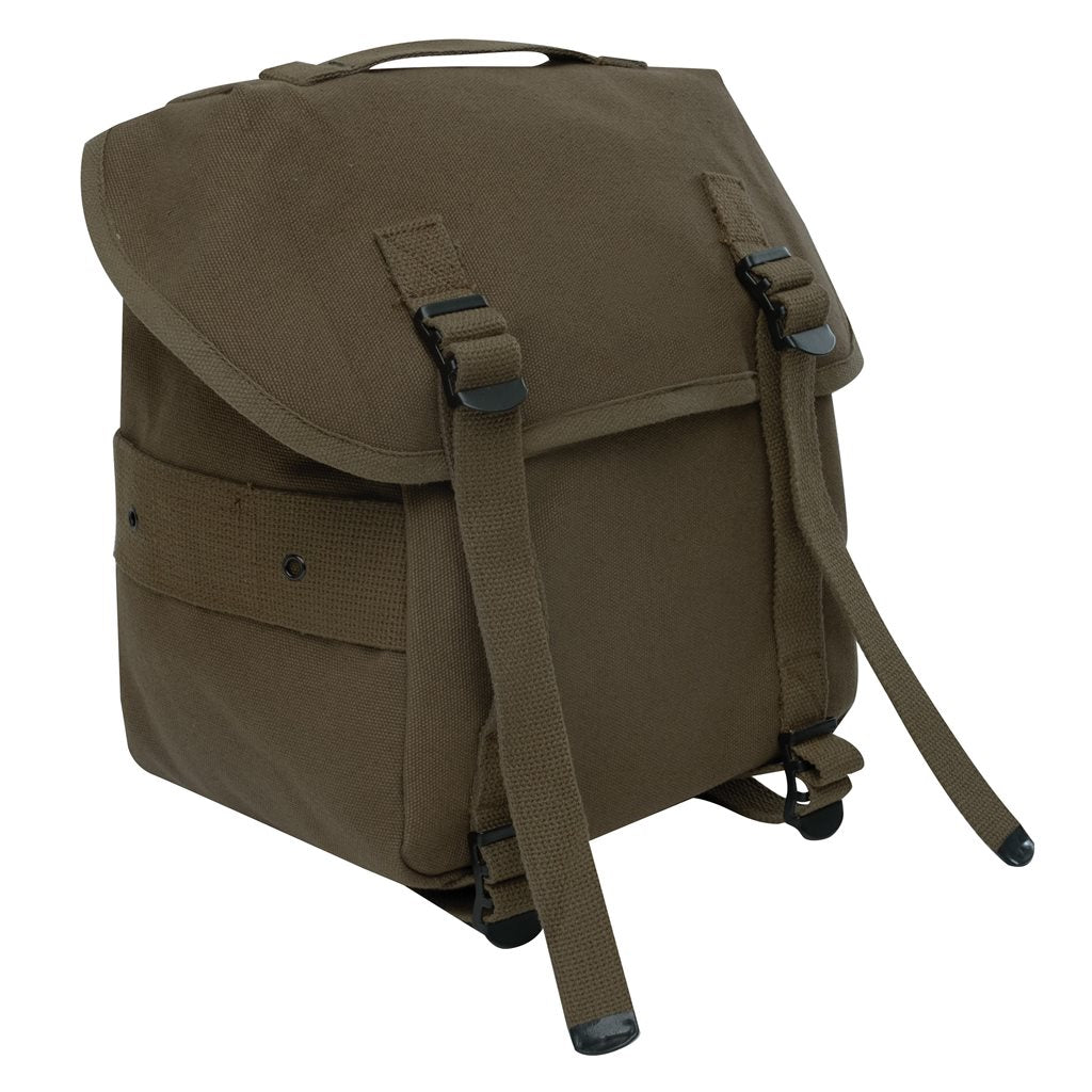Bolsa pequeña de lona verde estilo militar con correas ajustables y cierre de hebillas, 23 x 21,5 x 15 cm
