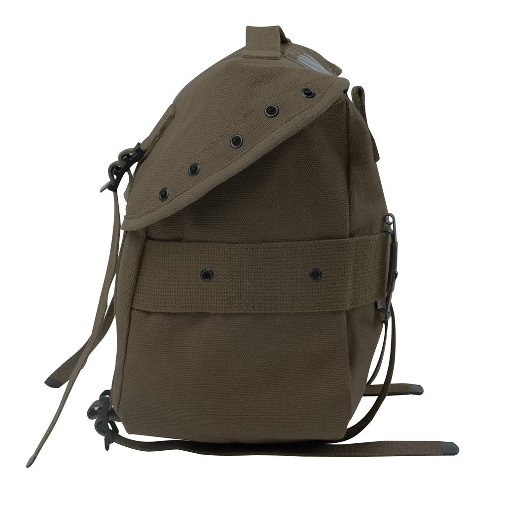Bolsa pequeña de lona verde estilo militar con correas ajustables y cierre de hebillas, 23 x 21,5 x 15 cm